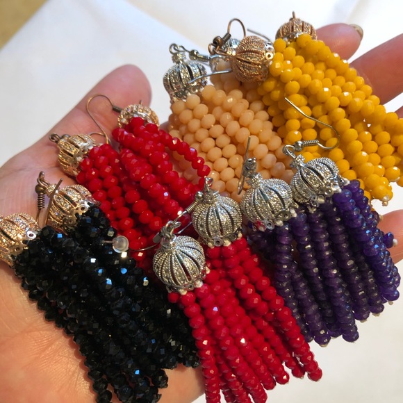 Yellow/Antique Rose Gold Crystal Tassel Ear… - Picture 8 of 16